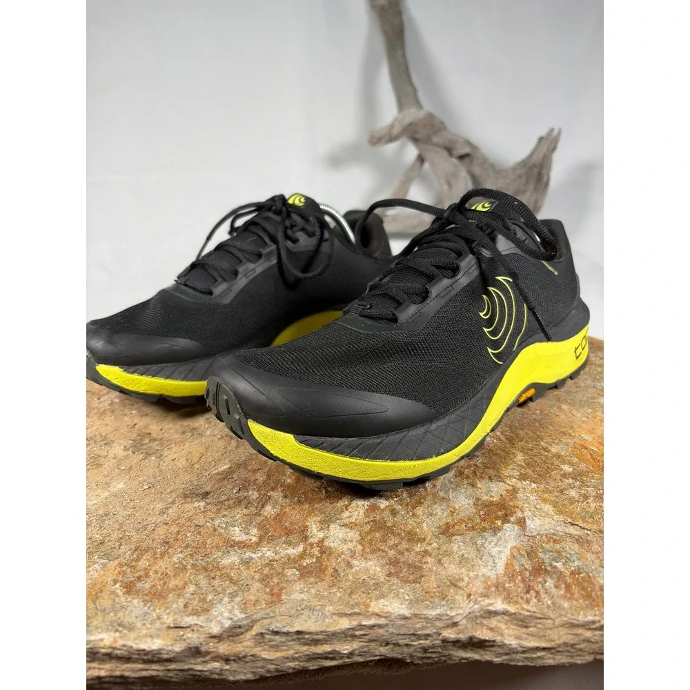 Topo Athletic MTN Racer 3 Mens Black Yellow Trail Running Shoes Vibram US 10.5